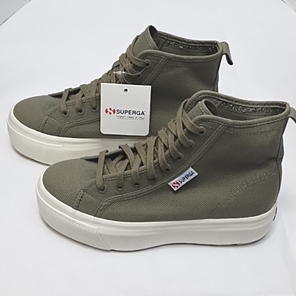Superga 2708 Green Safari Platform Hi Top Tank Sneaker - Picture 8 of 14